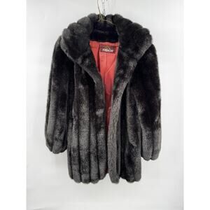 Vintage 1980s Jordache Womens Black Faux Fur Coat Size Medium 10-12 Made in USA